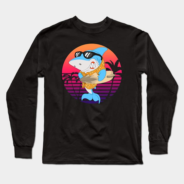 Surfer Shark Surfing Holidays Long Sleeve T-Shirt by Foxxy Merch